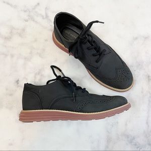 Cole Haan Black Micro Suede Grand OS Wingtip Oxfords